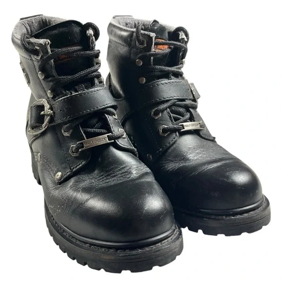 Harley Davidson Black Leather Moto Biker Boots - Picture 9 of 14